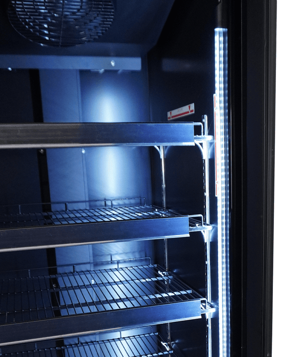 Vitrina frigorifica verticala, 450 Litri, racire ventilata, iluminare LED, culoare neagra,