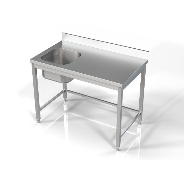 Masa inox  1200 x 700 x H850 mm. cu o cuva 400 x 400 x 250 mm incastrat in blat pe partea stanga