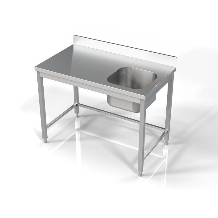 Masa inox  1200 x 700 x H850 mm. cu o cuva 400 x 400 x 250 mm incastrat in blat pe partea dreapta