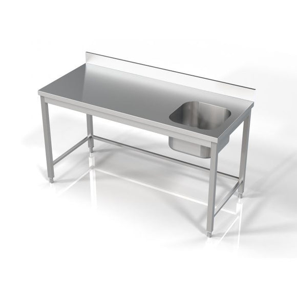 Masa inox  1600 x 700 x H850 mm. cu o cuva 400 x 400 x 250 mm incastrat in blat pe partea dreapta