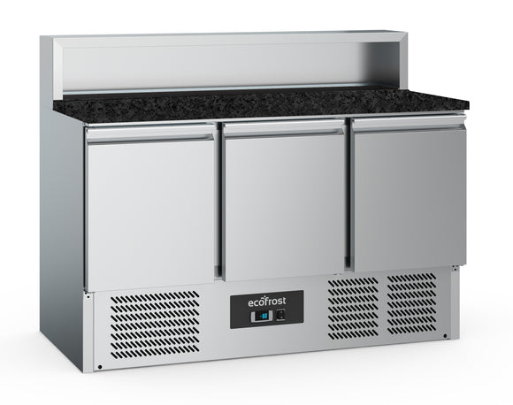Masă Frigorifică Pizza 3 uși — Capacitate 402L | Putere 0.24 kW