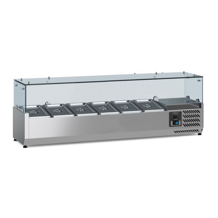 Vitrina refrigerate pentru ingrediente, cap. 6 cuve GN 1/3, +2 / +8 ºC, 140 cm