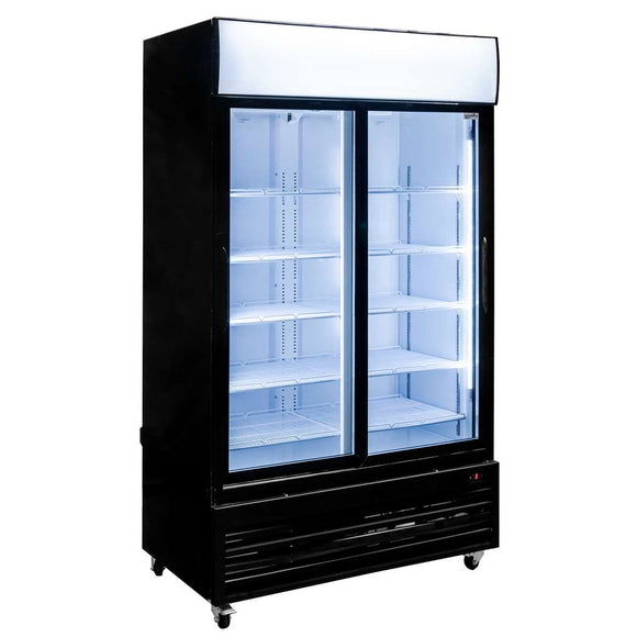 Vitrina frigorifica 2 usi 706L RICO i112 iluminare LED plafon superior publicitar iluminat usi glisante