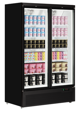 Atom Maxi F2DB-Negru RAL9005, 702 l, -18 to -22, 2 usi din sticla cu balama, Ventilat, LED, 1205 W, D
