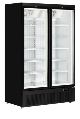 Atom Maxi F2DB-Negru RAL9005, 702 l, -18 to -22, 2 usi din sticla cu balama, Ventilat, LED, 1205 W, D