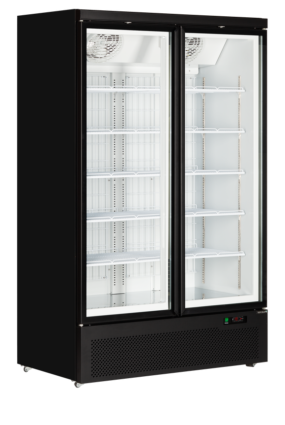 Atom Maxi F2DB-Negru RAL9005, 702 l, -18 to -22, 2 usi din sticla cu balama, Ventilat, LED, 1205 W, D