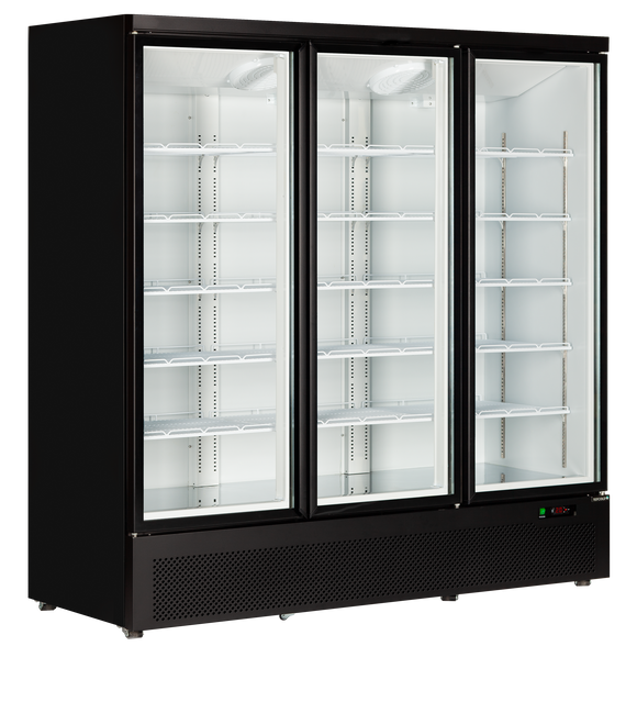 Atom Maxi F3DB-Negru RAL9005, 1090 l, -18 to -22, 3 uși din sticlă cu balama, Ventilat, LED, 1280 W, D