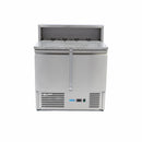 Banc refrigerat preprare pizza cu blat granit, 0C 10C, cu 2 usi, vitrina de ingrediante cu capac inox pentru 5 cuve GN 16
