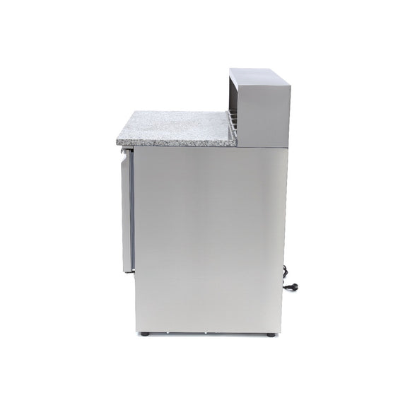 Banc refrigerat preprare pizza cu blat granit, 0C 10C, cu 2 usi, vitrina de ingrediante cu capac inox pentru 5 cuve GN 16
