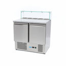 Banc refrigerat preprare pizza cu blat granit, 0C 10C, cu 2 usi, vitrina de ingrediante cu capac sticla pentru 5 cuve GN 16