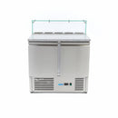 Banc refrigerat preprare pizza cu blat granit, 0C 10C, cu 2 usi, vitrina de ingrediante cu capac sticla pentru 5 cuve GN 16