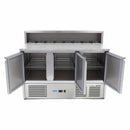 Banc refrigerat preprare pizza cu blat granit, 0C 10C, cu 3 usi, vitrina de ingrediante cu capac inox pentru 8 cuve GN 16