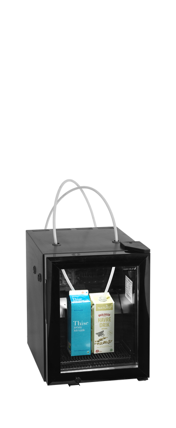Racitor lapte pentru cafea negru BC20MC vedere laterala Tefcold – racitor compact pentru lapte, optimizat pentru masini de cafea profesionale