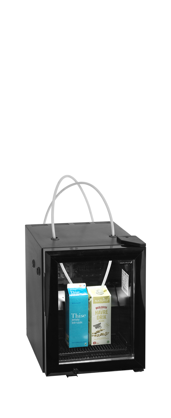 Racitor lapte pentru cafea negru BC20MC vedere laterala Tefcold – racitor compact pentru lapte, optimizat pentru masini de cafea profesionale