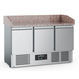 Banc refrigerat pizza din inox, blat granit, cu 3 usi, Temp. 2 8 C, agregat inferior