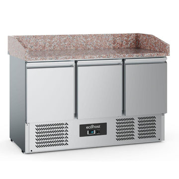 Banc refrigerat pizza din inox, blat granit, cu 3 usi, Temp. 2 8 C, agregat inferior