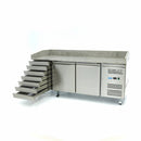 Banc refrigerat preprare pizza cu blat granit, 0C 10C, cu 2 usi 7 sertare, cu roti