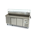Banc refrigerat preprare pizza cu blat granit, 0C 10C, cu 2 usi 7 sertare, cu roti