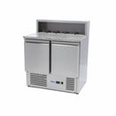 Banc refrigerat preprare pizza cu blat granit, 0C 10C, cu 2 usi, vitrina de ingrediante cu capac inox pentru 5 cuve GN 16