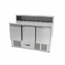 Banc refrigerat preprare pizza cu blat granit, 0C 10C, cu 3 usi, vitrina de ingrediante cu capac inox pentru 8 cuve GN 16
