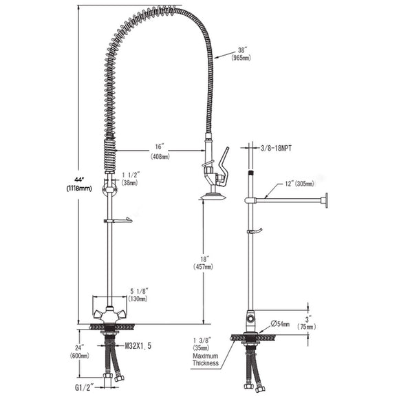 Baterie cu dus H116 cm