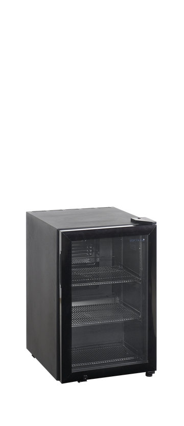 Racitor bauturi mic negru BC60S, 58 l, +2/+10C, 1 usa sticla Tefcold – racitor compact pentru bauturi, ideal pentru baruri, cafenele si receptii hotel