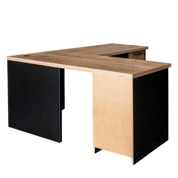 Birou de colt cu dulap si sertare 160x60xH76 cm, stejar kraft/negru, imagine 3
