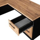 Birou de colt cu dulap si sertare 160x60xH76 cm, stejar kraft/negru, imagine 10