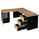 Birou de colt cu dulap si sertare 160x60xH76 cm, stejar kraft/negru, imagine 7