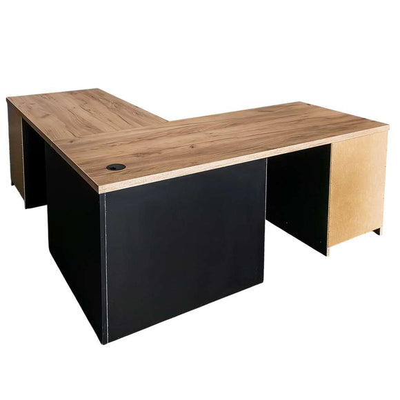 Birou de colt cu dulap si sertare 160x60xH76 cm, stejar kraft/negru, imagine 5