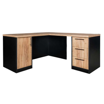 Birou de colt cu dulap si sertare 160x60xH76 cm, stejar kraft/negru, imagine 1