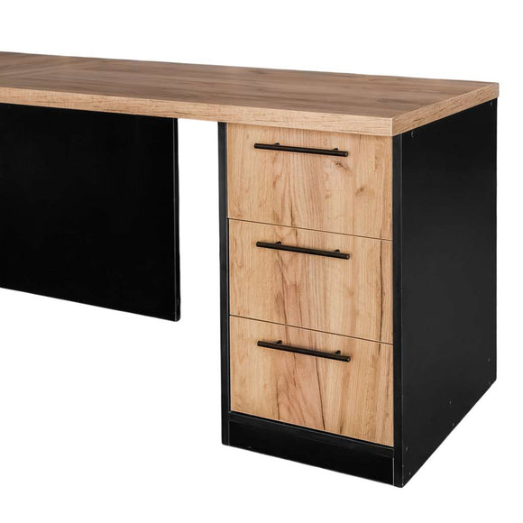 Birou de colt cu dulap si sertare 160x60xH76 cm, stejar kraft/negru, imagine 8