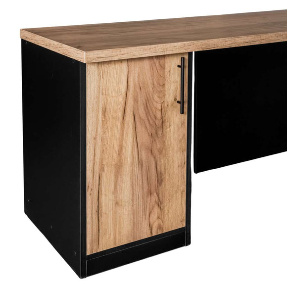 Birou de colt cu dulap si sertare 160x60xH76 cm, stejar kraft/negru, imagine 11
