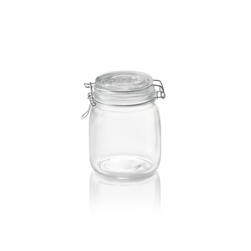 Borcan pentru depozitare, 1 l, Ø 9 cm, inaltime 15 cm, sticla, otel inoxidabil, silicon Fara miros si sigur pentru
