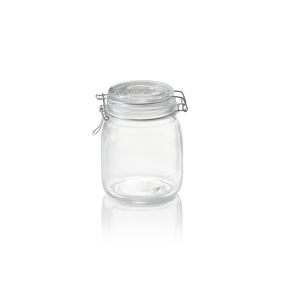 Borcan pentru depozitare, 1 l, Ø 9 cm, inaltime 15 cm, sticla, otel inoxidabil, silicon Fara miros si sigur pentru