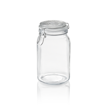 Borcan pentru depozitare, 1,5 litri, Ø 9 cm, inaltime 19,5 cm, sticla, otel inoxidabil, silicon