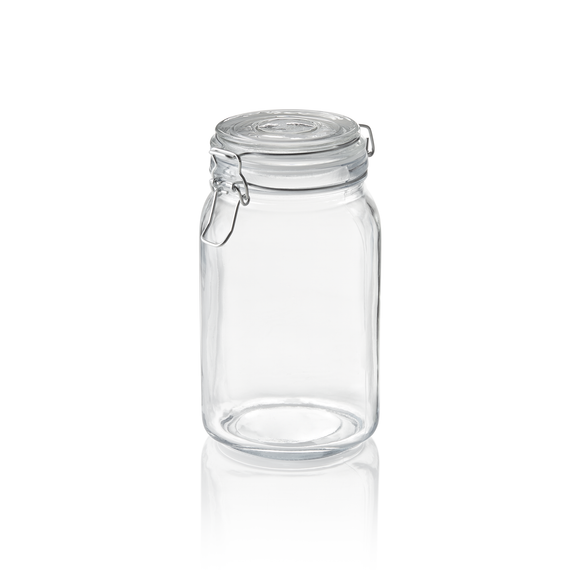 Borcan pentru depozitare, 1,5 litri, Ø 9 cm, inaltime 19,5 cm, sticla, otel inoxidabil, silicon