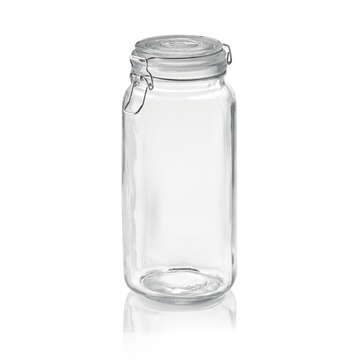 Borcan pentru depozitare, 2 litri, Ø 9 cm, inaltime 26 cm, sticla, otel inoxidabil, silicon