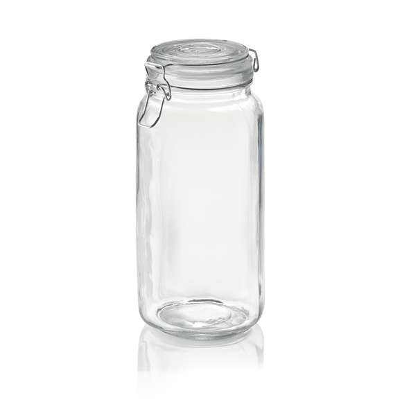Borcan pentru depozitare, 2 litri, Ø 9 cm, inaltime 26 cm, sticla, otel inoxidabil, silicon