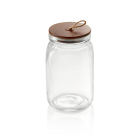 Borcan pentru depozitare cu capac si curea din lemn de salcam, 1,5 l, Ø 9 cm, inaltime 19,5 cm, sticla, lemn de salcam,...