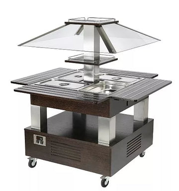 Bufet cald model patrat - capacitate 4 gn 11 - constructie inox si lemn - 3kw