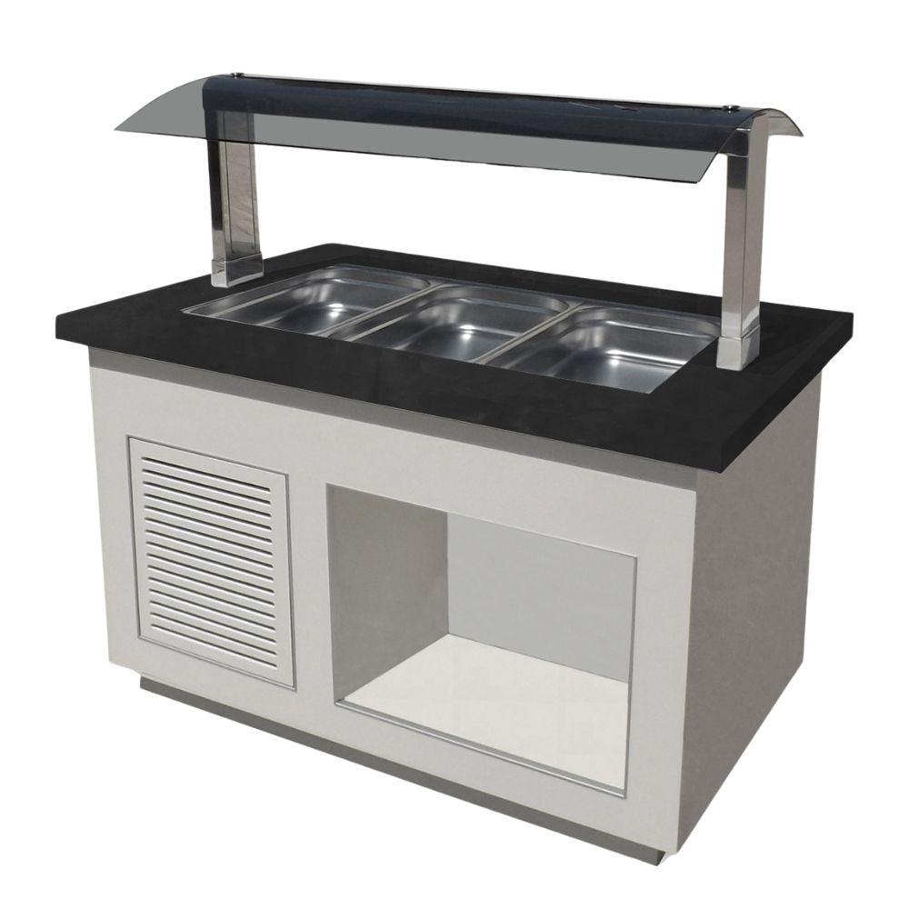 Bufet rece, 3 cuve GN 1/1, iluminare LED, alb, blat granit negru, cu r ...