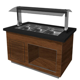 Bufet rece, 3 cuve GN 11, iluminare LED, nuc, blat granit negru, cu roti. Cuva fabricat din inox 304