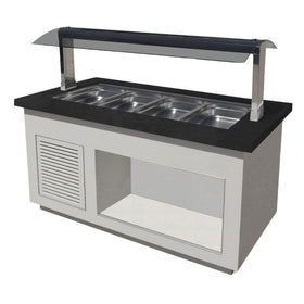 Bufet rece, 4 cuve GN 11, iluminare LED, alb, blat granit negru, cu roti. Cuva fabricat din inox 304