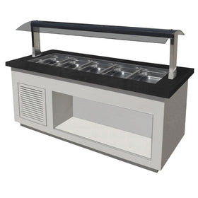 Bufet rece, 5 cuve GN 11, iluminare LED, alb, blat granit negru, cu roti. Cuva fabricat din inox 304