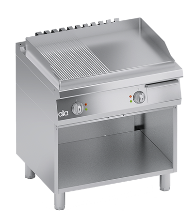 Plita fry-top pe electrica 1/2 neteda 1/2 striata cu dulap deschis, 8.20 kW