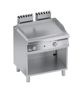 Plita fry-top pe gaz, neted, cu dulap deschis, aprindere electronica