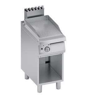 Plita fry-top pe gaz, striat, cu dulap deschis, aprindere electronica