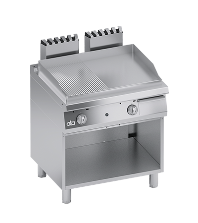 Plita fry-top pe gaz 1/2 neteda 1/2 striata cu dulap deschis, aprindere electronica