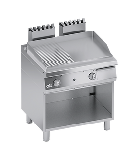 Plita fry-top pe gaz 1/2 neteda 1/2 striata cu dulap deschis, aprindere electronica